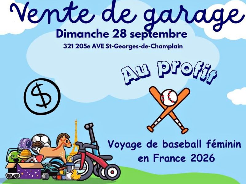 Vente de garage au profit du voyage de baseball féminin