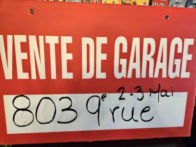 Vente de garage 2 et 3 mai prochain