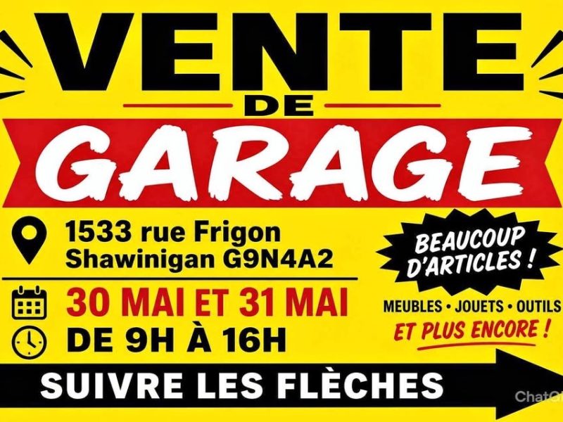 Vente garage 30 mai et 31 mai
