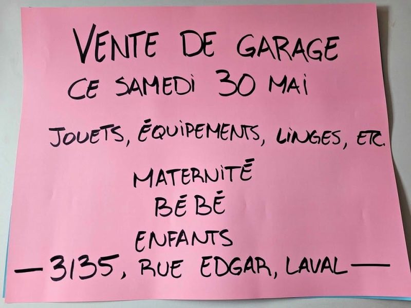 VENTE DE GARAGE SAMEDI 30 MAI