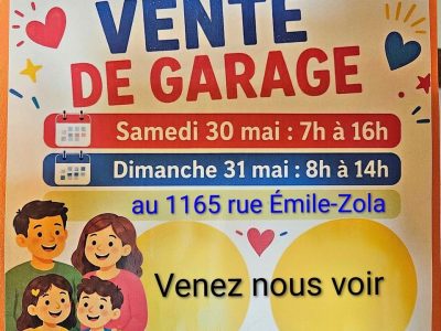 Grosse vente de garage 30-31 mai