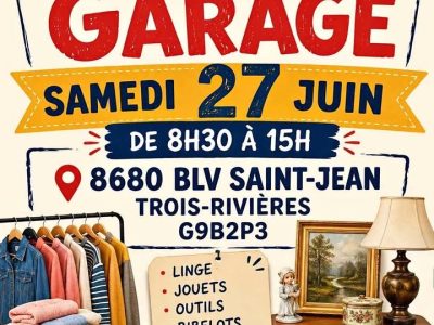 Vente de garage samedi 27 juin 8h30 à 15h