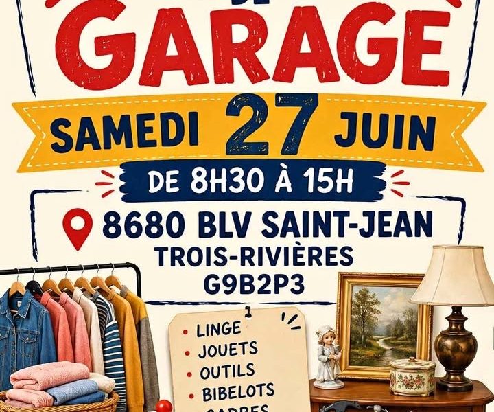 Vente de garage samedi 27 juin 8h30 à 15h