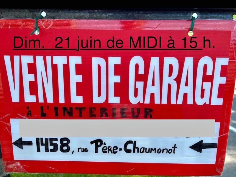 Vente de garage de MIDI à 15 h.