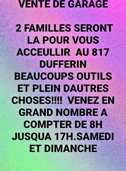 Vente de garage 18 & 19 juillet